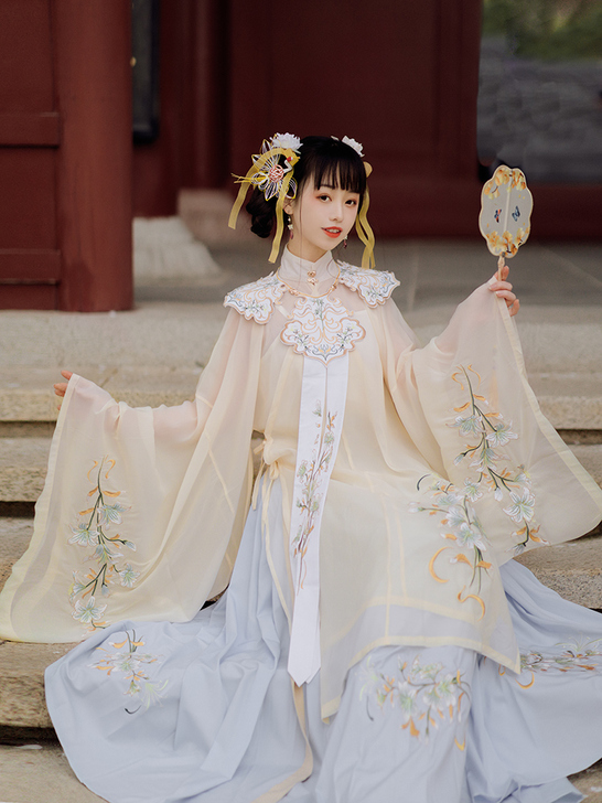 艺缕原创云肩汉服重工刺绣立领明制袄裙传统中...