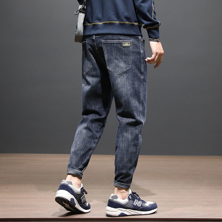 牛仔裤男修身小直筒学生韩版休闲秋季百搭青年...