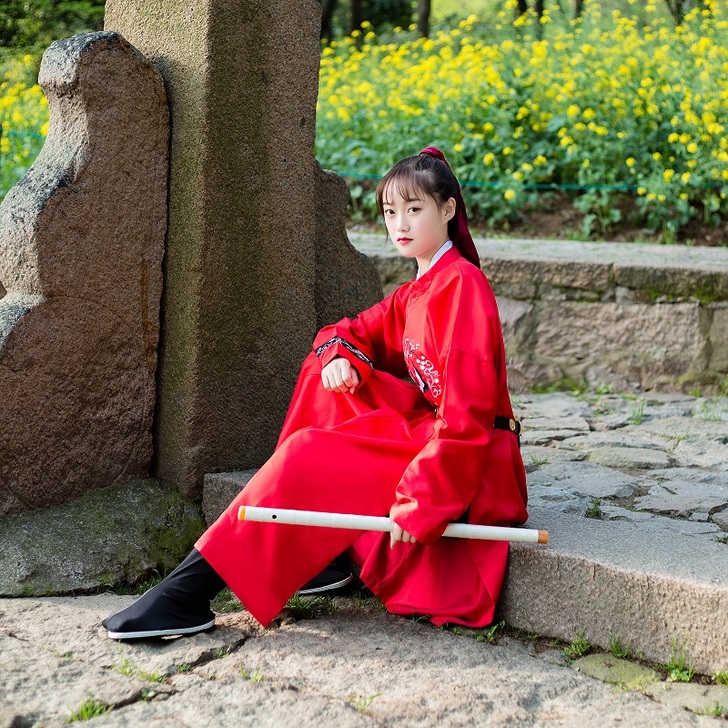 千诗墨鹤归原创汉服女唐制小袖圆领袍传统中国...