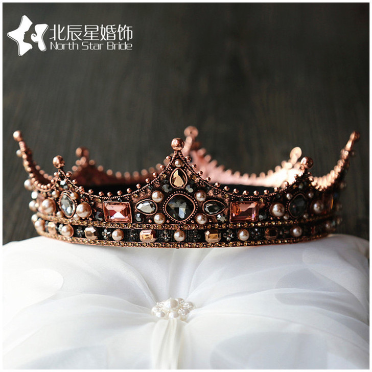 欧式复古宫廷女王巴洛克黑色新娘圆形整圈皇冠...