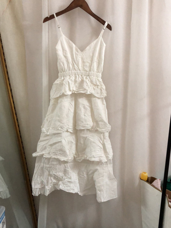 棉麻吊带蛋糕裙，均码