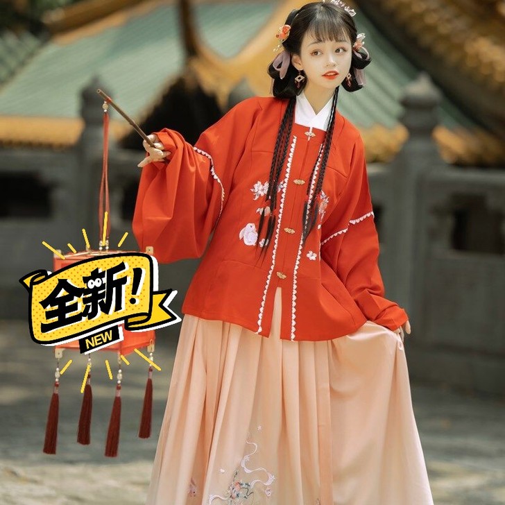 茗月萱【玉兔蟠桃】汉服女方领补服刺绣一片式...