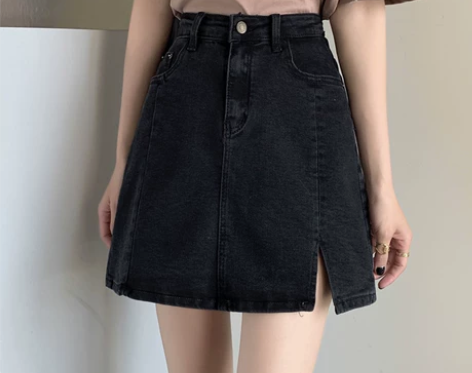 黑色牛仔半身裙女夏季短裙2021新款A字裙...