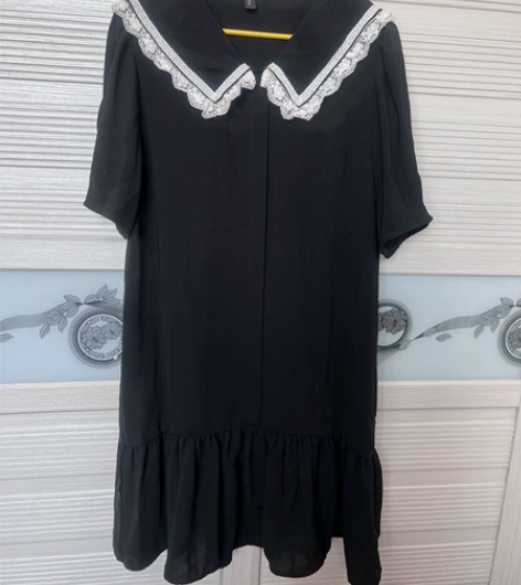 包邮出闲置：法式复古黑色娃娃领连衣裙女夏季...