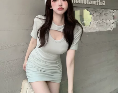 连衣裙假两件镂空纯欲性感辣妹紧身包臀短裙女...