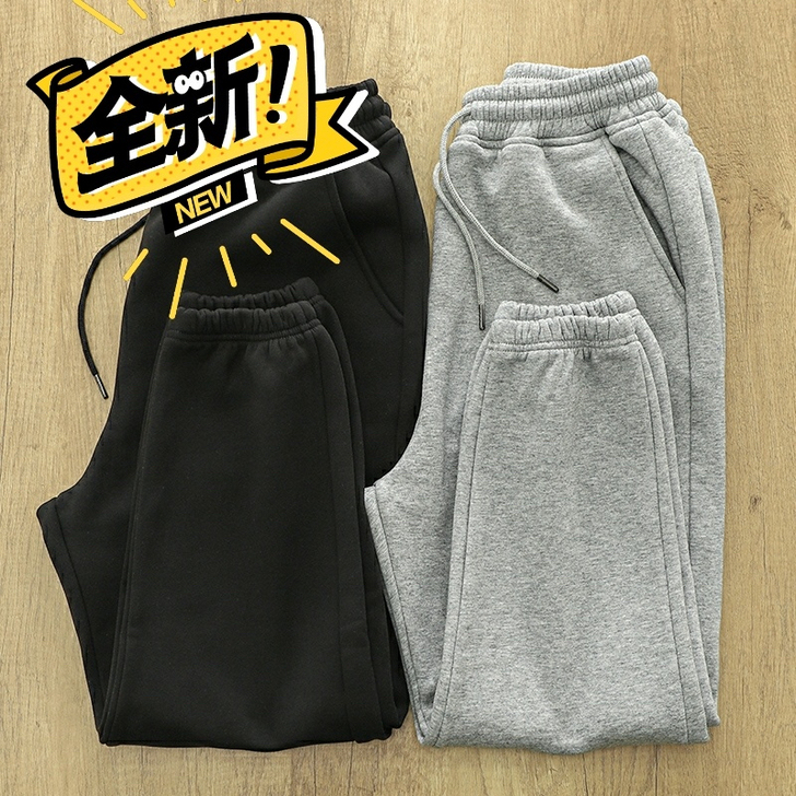 运动卫裤男女纯棉收口拉链直筒宽松休闲大码加...