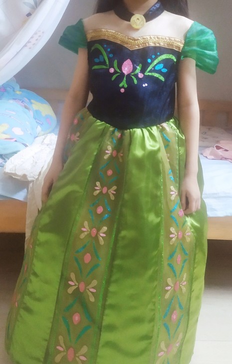 香港迪士尼冰雪奇缘安娜公主儿童演出服礼服装...