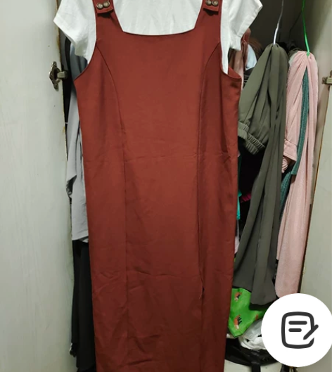 砖红色chic韩版淑女减龄百搭显瘦背带裙中...