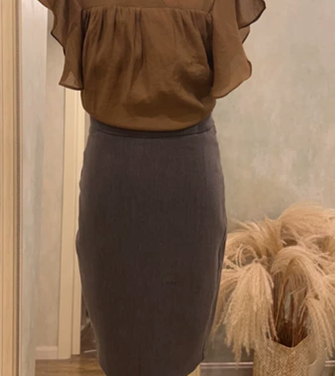 韩版修身西装面料微弹烟灰色一步裙半身裙包臀...