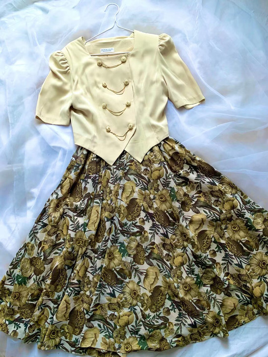 水无花音vintage假两件连衣裙。面料很...