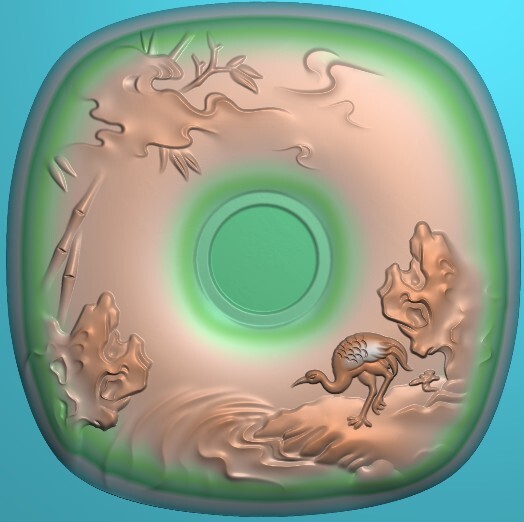 方形平安扣精雕图浮雕玉雕灰度图 JDP B...