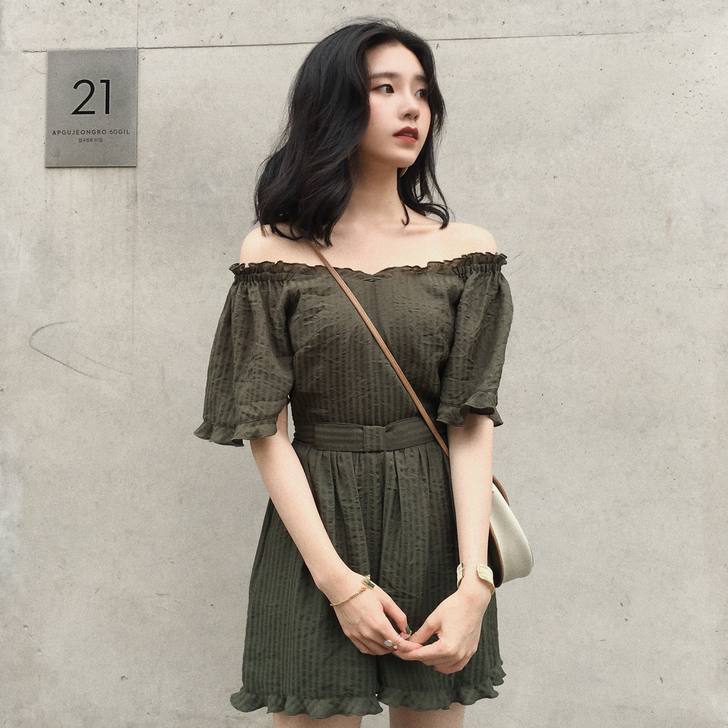 ◆ASM◆2018夏季新品 一字领短裤连体...