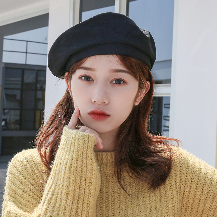 黑色八角贝雷帽女秋冬天英伦复古韩版日系潮 ...