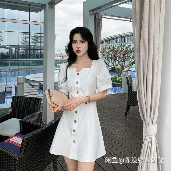 newcc博主极简风泡泡短袖牛仔布三色芥末...