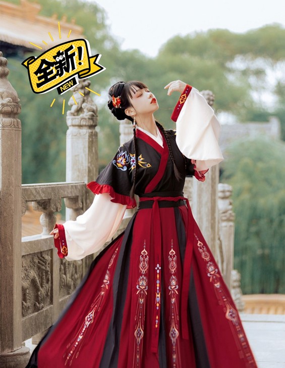 艺缕原创芙蕖汉服女襦裙重工刺绣齐腰破裙晋制...