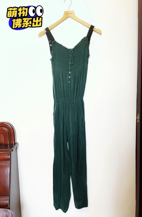 女士吊带连身裤桑蚕丝墨绿色S码几乎全新49...