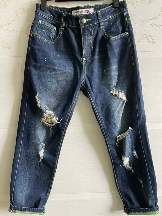 BOS.B.博世堡飞鱼牛仔裤个性破洞喷漆设...