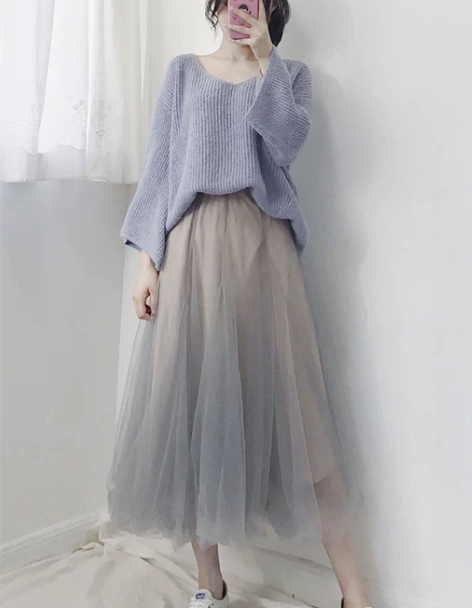 半身裙春秋套装网纱A字子中长款高腰仙显瘦