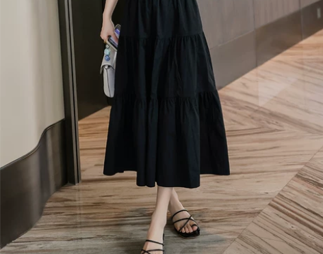 半身裙女夏2021新款网红时尚a字裙子黑色...