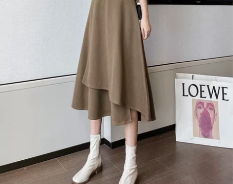 不规则毛呢半身裙女春秋中长裙气质遮胯显瘦a...
