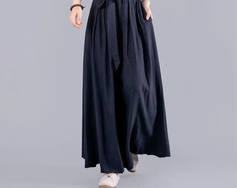 a字半身裙女春秋棉麻大摆裙垂感飘逸中长款亚...