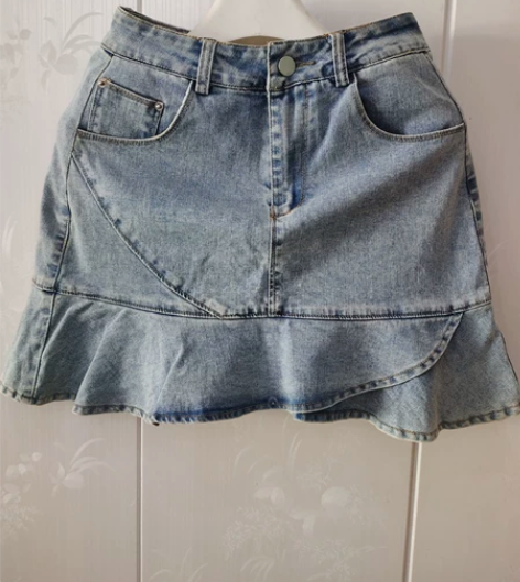 牛仔高腰荷叶裙包殿短裙，清衣柜断舍离 感兴...