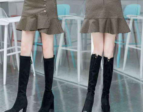 格子鱼尾半身裙女春秋2022年新款高腰百