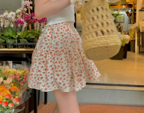 2021夏季新款法式田园风碎花半身裙高腰显...