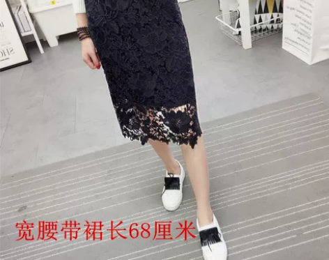 2018秋冬季蕾丝镂空水溶包臀裙修身一步高...