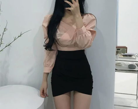 半身裙短裙黑色不规则高腰弹力紧身性感辣妹包...