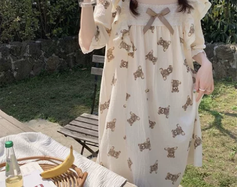 #可爱睡衣 公主风蕾丝可爱小熊睡裙 满满少...