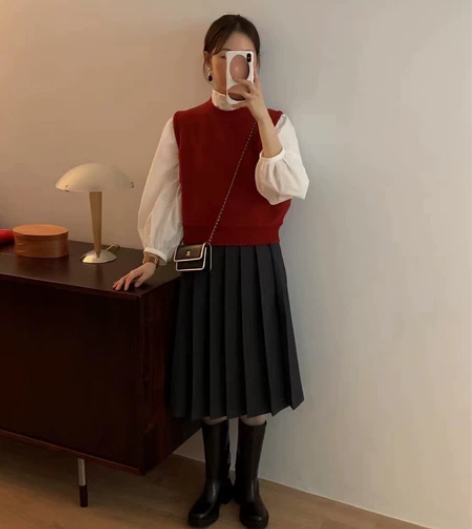 ins韩国 egg休闲学院风日系过膝A字高...