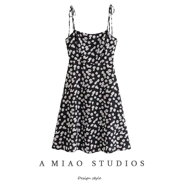 澳洲小众夏季新款女复古小雏菊印花吊带裙旅游...