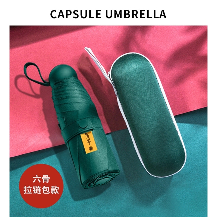 6骨-眼镜盒】-墨绿色马卡龙】五折伞系列