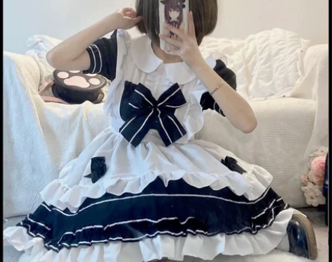 洛丽塔校园制服女仆装cos日系动漫黑白lo...