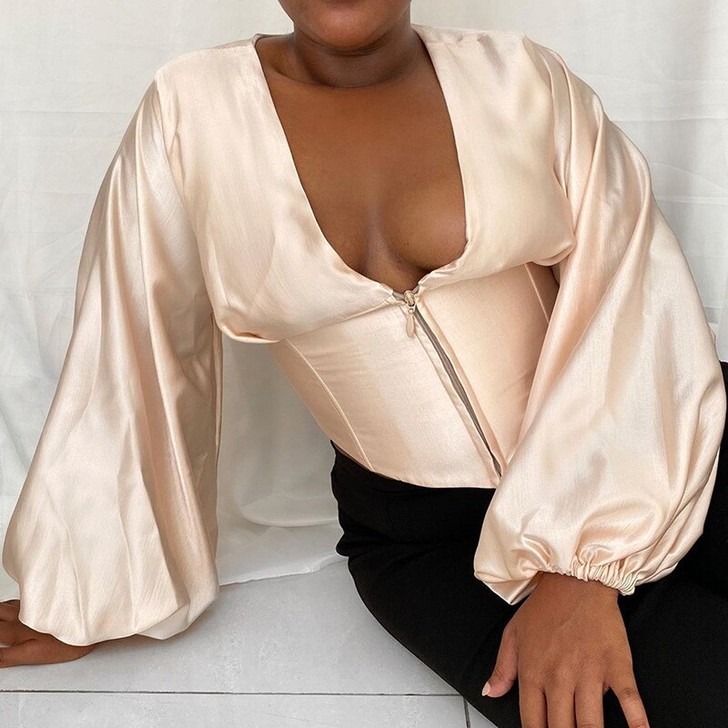 欧美风2021秋冬女装新款时尚百搭性感低胸...