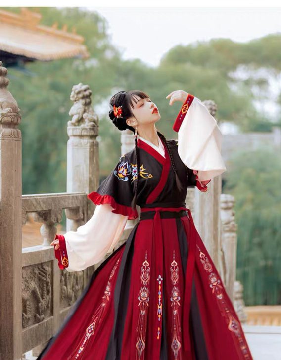 艺缕原创芙蕖汉服女襦裙重工刺绣齐腰破裙晋制...