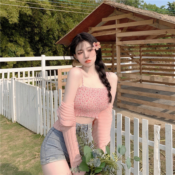 纯欲风性感吊带短款上衣女夏衬衫内搭甜美洋气...