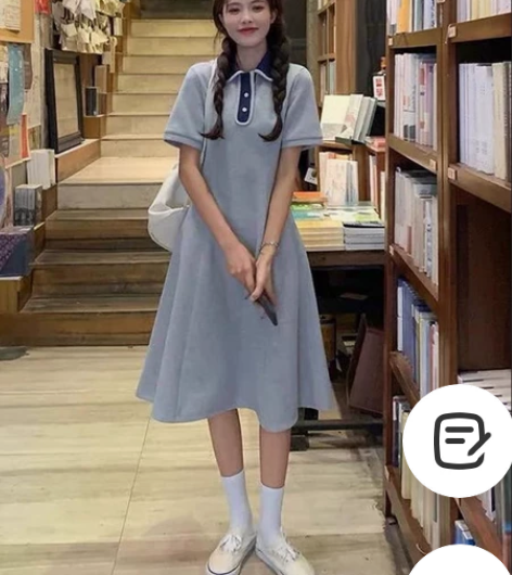 梨型身材微胖连衣裙polo领收腰显瘦高个子...