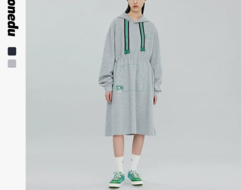 OD连帽卫衣女中长款2022新款春季长裙宽...
