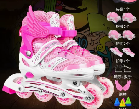 溜冰鞋儿童全套装男女旱冰轮滑鞋可调节直排轮...