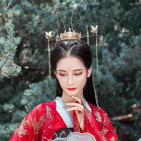 整套19.9元包邮汉服流苏大发冠头冠魏晋发...