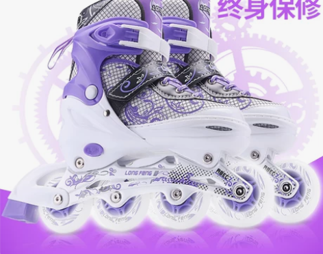紫色闪光溜冰鞋成人女生旱冰鞋中大童直排轮滑...