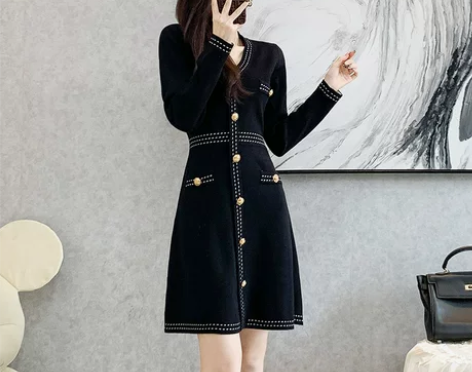 赫本风A字小黑裙女2022黑色跨境女装气质...
