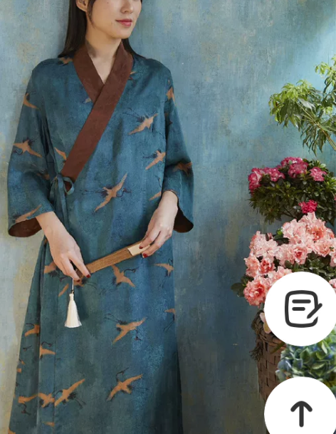 华果翩翩真丝香云纱汉服袍双面可穿透孔花罗红...