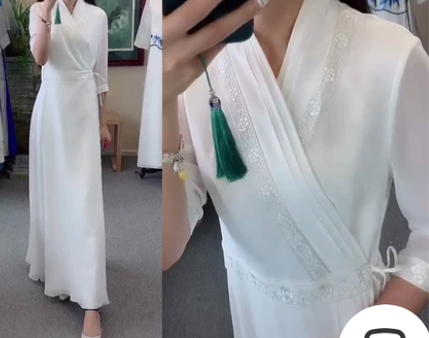 抖音同款中国风茶服女收腰白色汉服改良禅服仙...