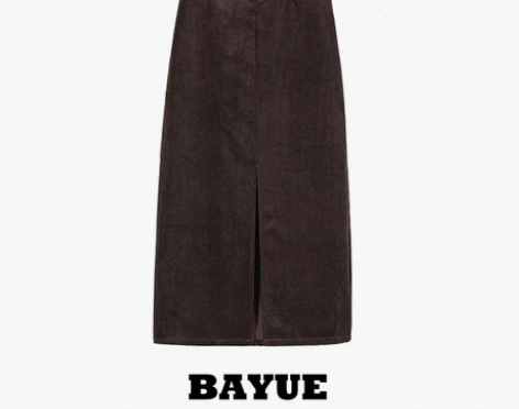 BAYUE八月港风复古灯芯绒开叉半身裙女2...