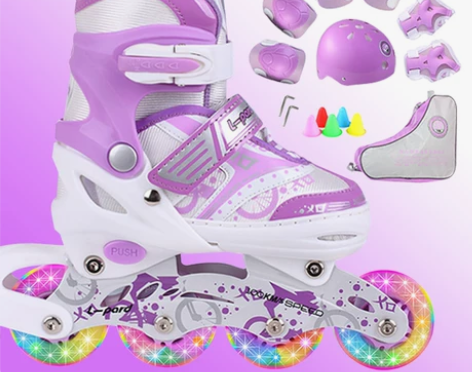 捷豹溜冰鞋儿童全套装男女旱冰鞋滑冰鞋8轮滑...