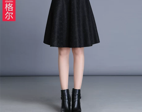 半身裙,秋冬季蕾丝A字裙中长款高腰中裙 感...