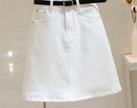 白色牛仔短裙女百搭2022夏季新款中裙高腰...